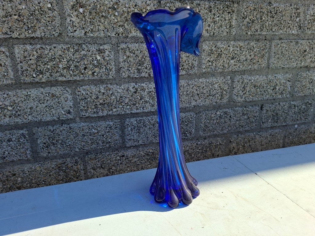 zeer oude vintage donker blauwe glazen vaas, Ophalen of Verzenden