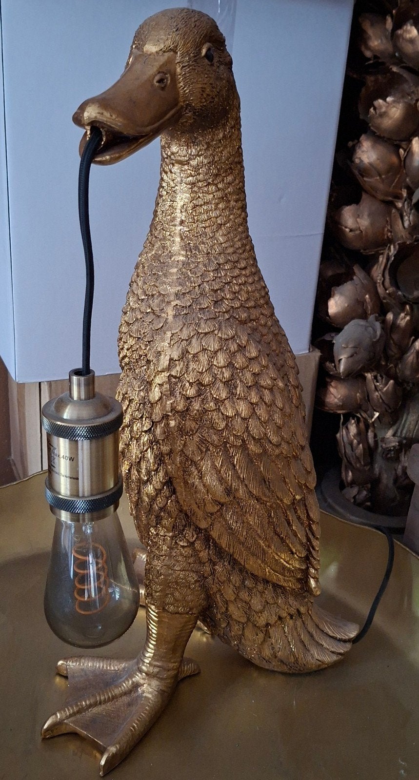 Light & Living duck Eend Tafellamp Goud - 49 cm hoog, Goud, E27 (groot), Zo goed als nieuw, Inclusief lichtbron