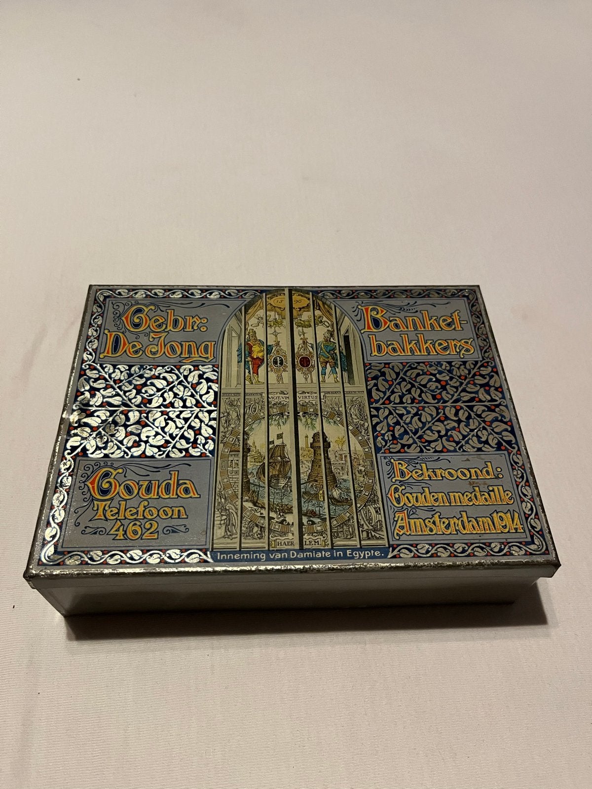Antieke koekblik Gebroeders De Jong Gouda Banketbakkers, Antiek en Kunst, Ophalen of Verzenden