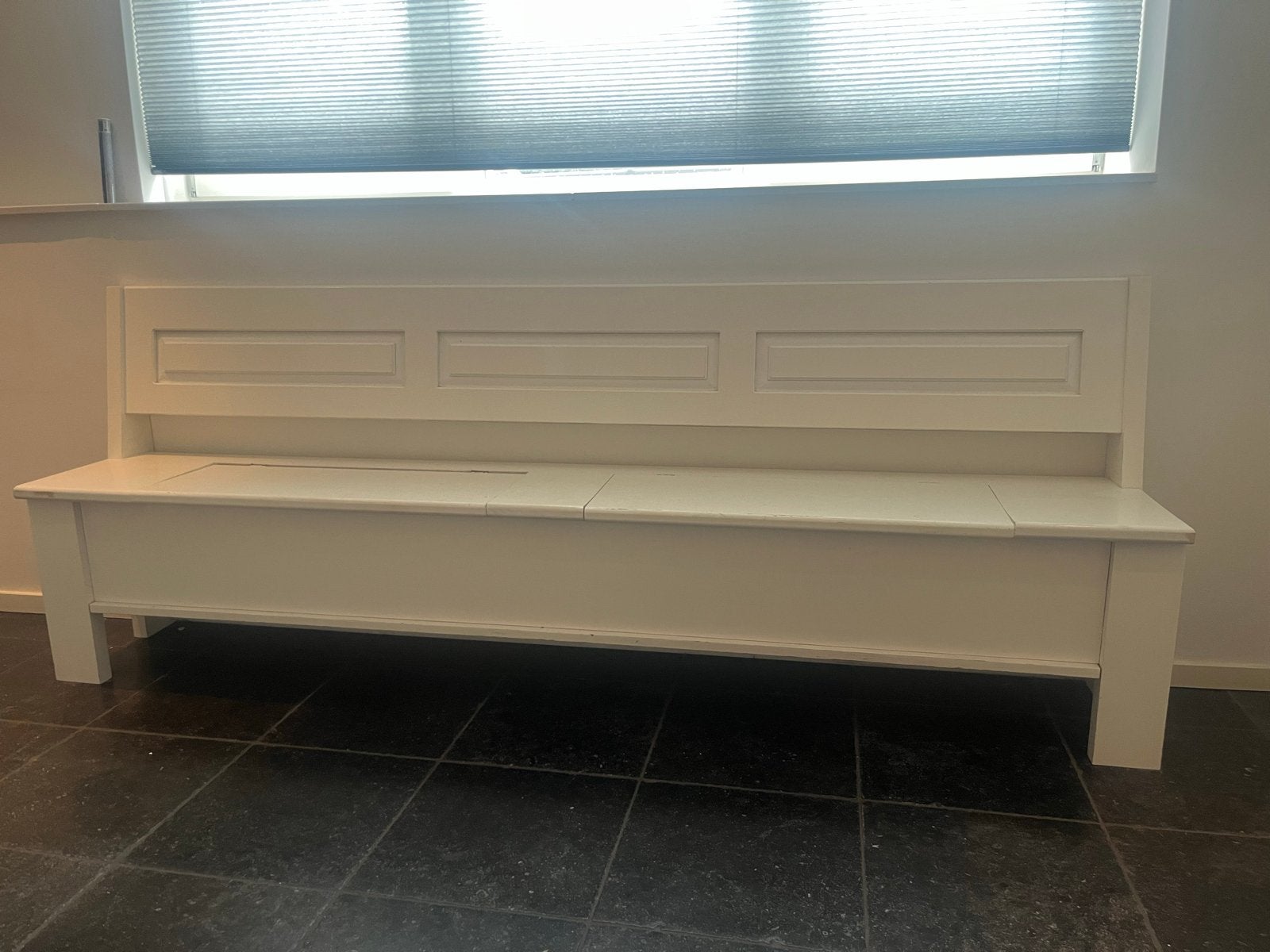 Witte (keuken)bank met opbergruimte - 2.40m breed, Ophalen, Gebruikt, Minder dan 75 cm, Rechte bank