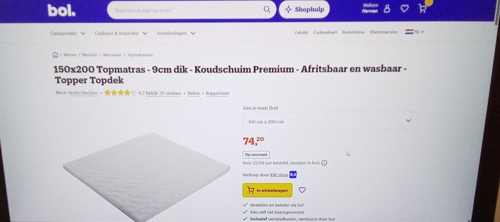 Topper 150x200 zo goed als nieuw, Ophalen, Tweepersoons, 140 cm, Zo goed als nieuw