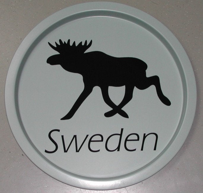 Zweeds dienblad /. Sweden met eland / rendier afbeelding., Kunststof, Rond, Nieuw, Ophalen of Verzenden