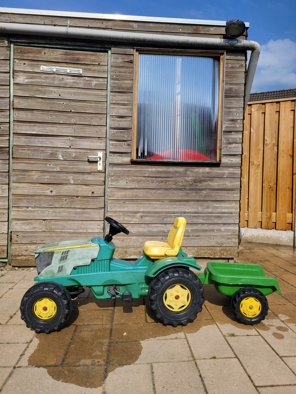 Kinder tractor met aanhanger - trekker groen geel, Ophalen, Gebruikt
