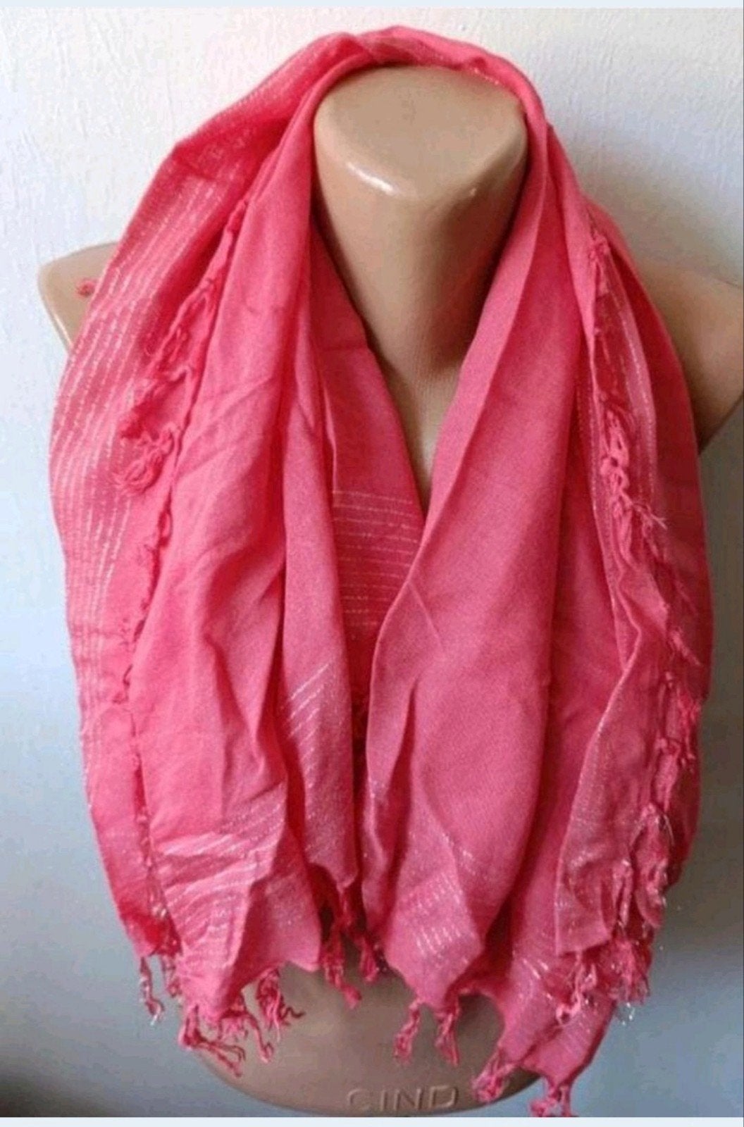 Roze sjaal met franjes, Ophalen of Verzenden, Nieuw, Sjaal