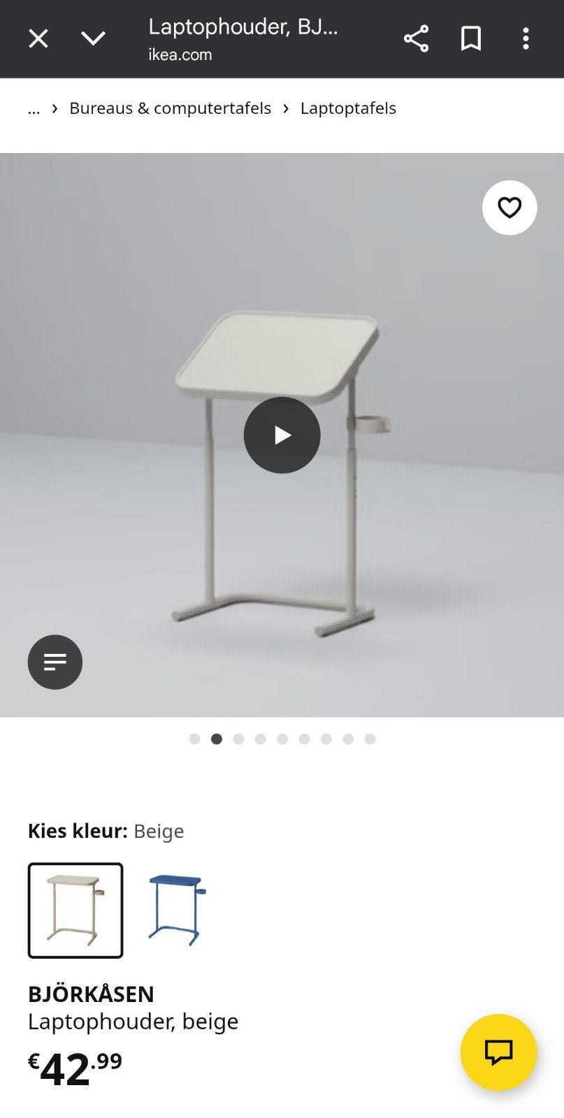 laptoptafel ikea wit, Ophalen, Zo goed als nieuw, In hoogte verstelbaar