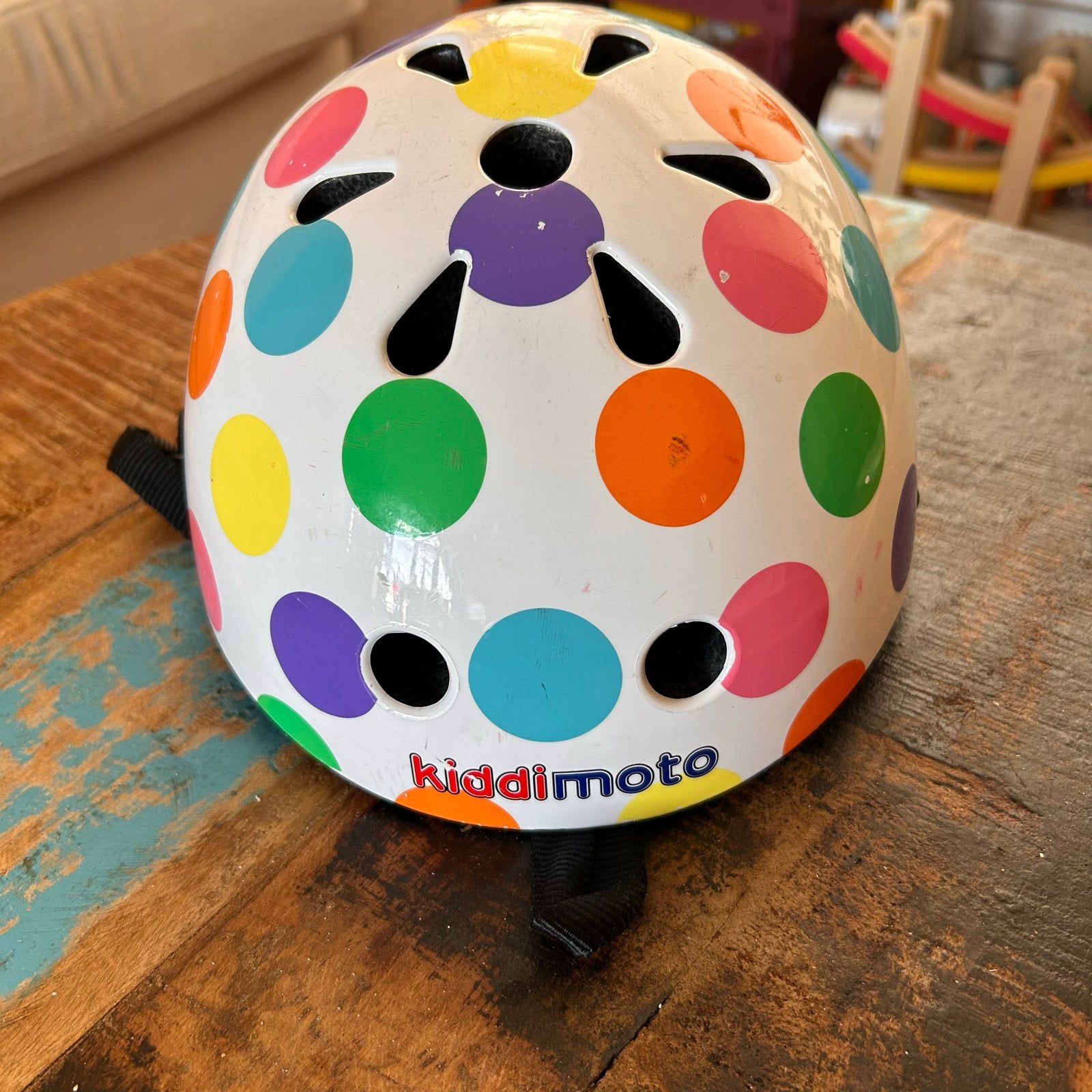 Kiddimoto kinderfietshelm met stippen, maat 48-53cm, Ophalen of Verzenden, Gebruikt, Overige maten, Jongen of Meisje
