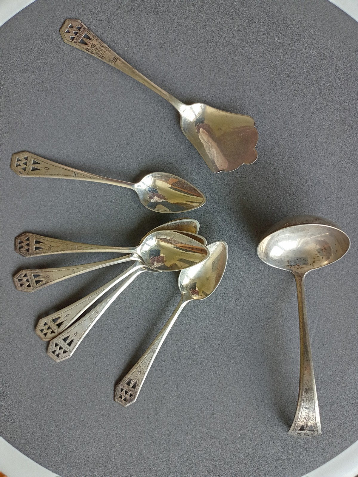 Art Deco Zilveren Lepelset uit 1916, Antiek en Kunst, Ophalen of Verzenden, Zilver