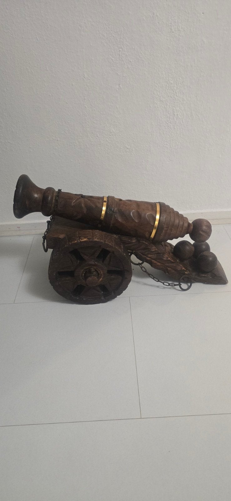 Decoratief houten kanon met messing details, Ophalen of Verzenden