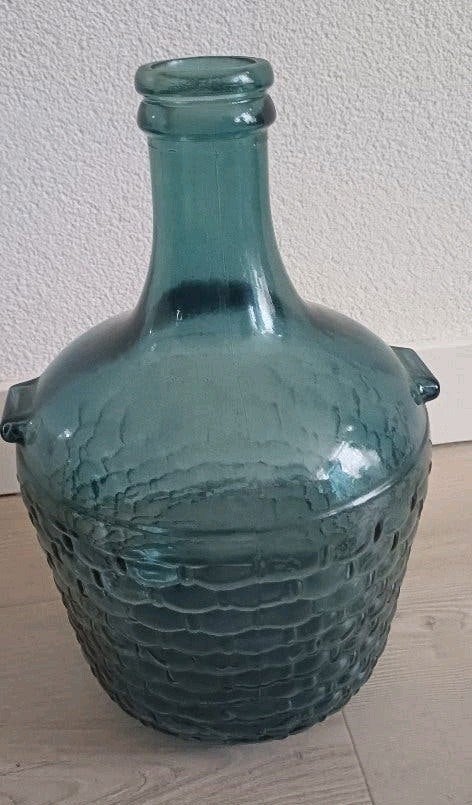 Mooie groen/blauwe/turquoise vaas/fles, 30 cm hoog, Blauw, 30 cm, Ophalen of Verzenden, Gerecycled glas