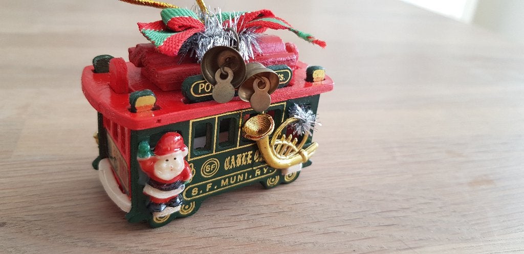 Vintage houten kerstornament, San Francisco Cable Car/tram, Diversen, Ophalen of Verzenden, Gebruikt