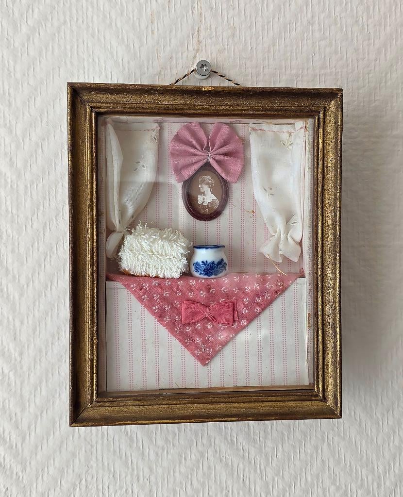 Unieke vintage handgemaakt miniatuur kijkkastje (diorama), Verzamelen, Poppenhuizen en Toebehoren, Gebruikt, Poppenhuis, Ophalen of Verzenden