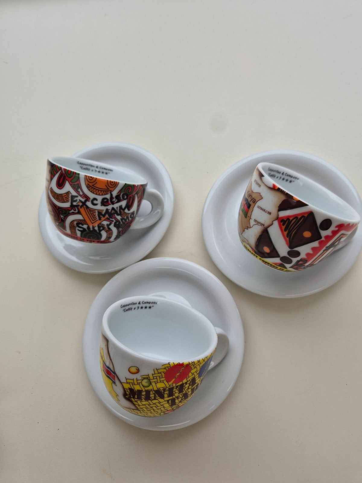 3 d'ANCAP cappuccino kop & schotels, Ophalen of Verzenden, Zo goed als nieuw, Porselein, Kop en/of schotel