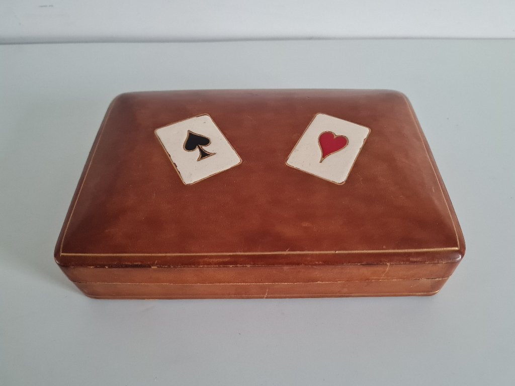 unieke lederen speelkaartendoos,, speelkaartenbox, Ophalen of Verzenden
