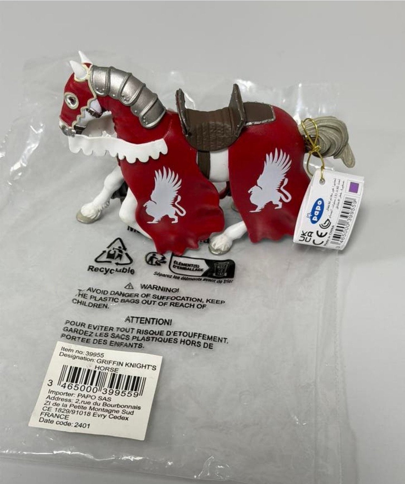 Papo Griffin Knight knight’s Horse 39955 Ridder Paard 13 cm, Nieuw, Ophalen of Verzenden, H, H