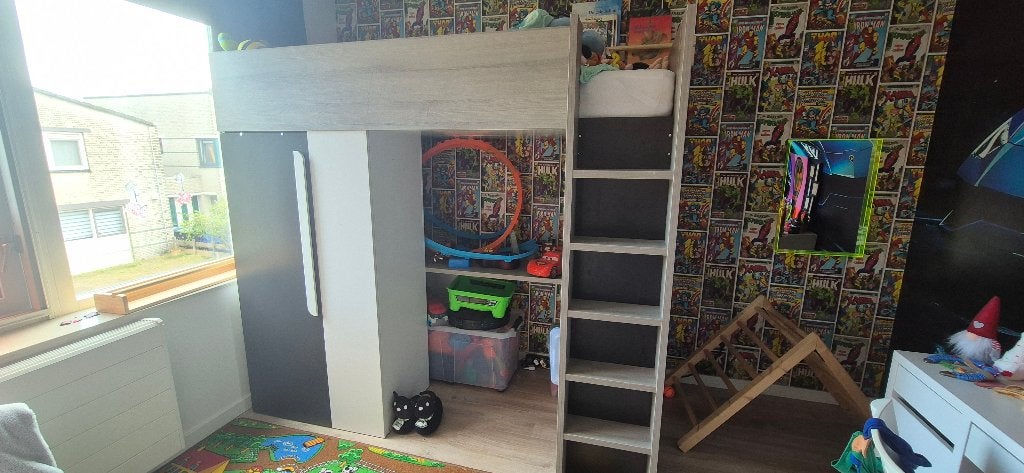 Hoogslaper met kast en bureau, Ophalen, Gebruikt, Eenpersoons, 200 cm