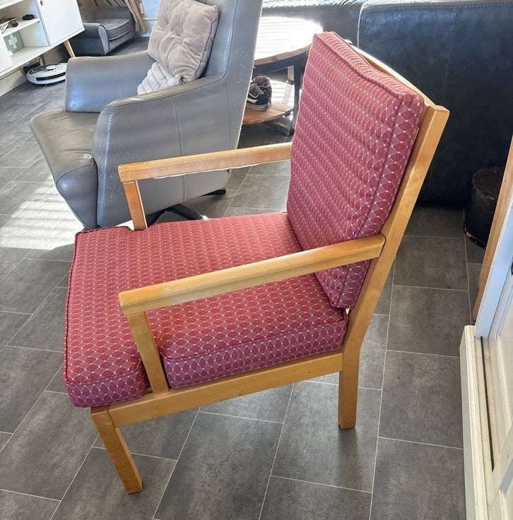 Mid-century fauteuil Vintage, Ophalen, Gebruikt, Eén, Rood