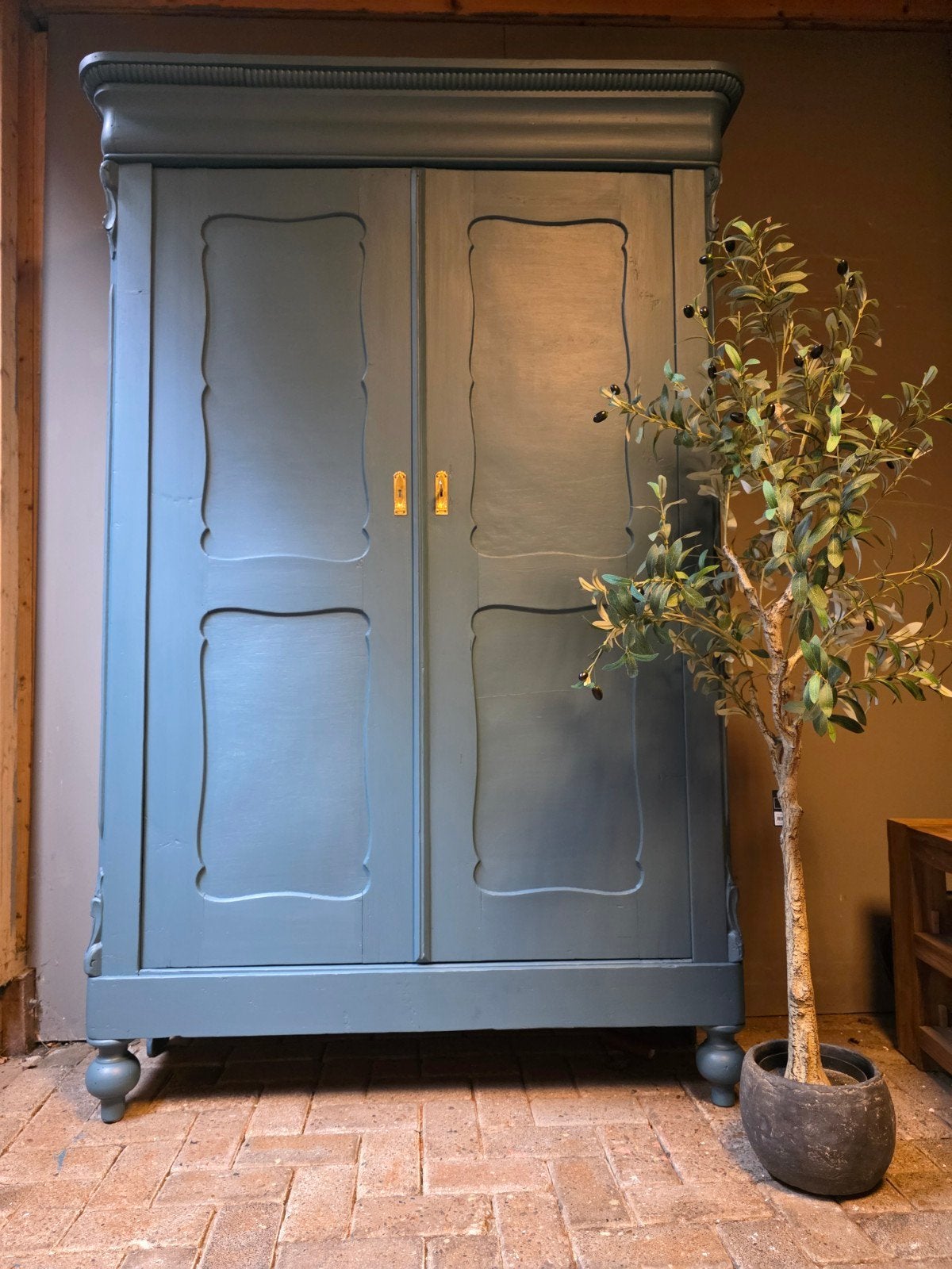 Blauwe biedermeier kledingkast linnenkast bezorgen mogelijk, Ophalen of Verzenden