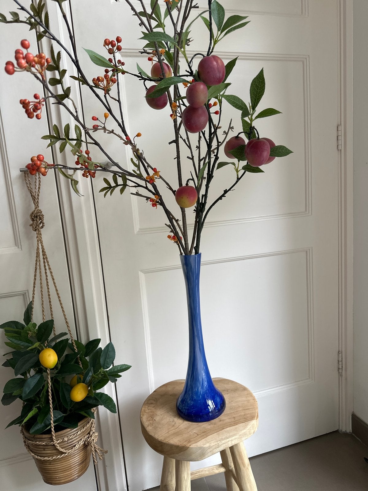 Elegante blauwe pijpvaas van glas, Ophalen of Verzenden