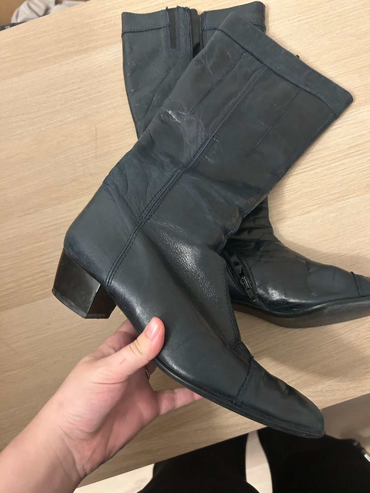 Donkerblauwe leren laarzen - Maat 41 - Made in Italy, Kleding | Dames, Ophalen of Verzenden, Gedragen, Blauw, Hoge laarzen