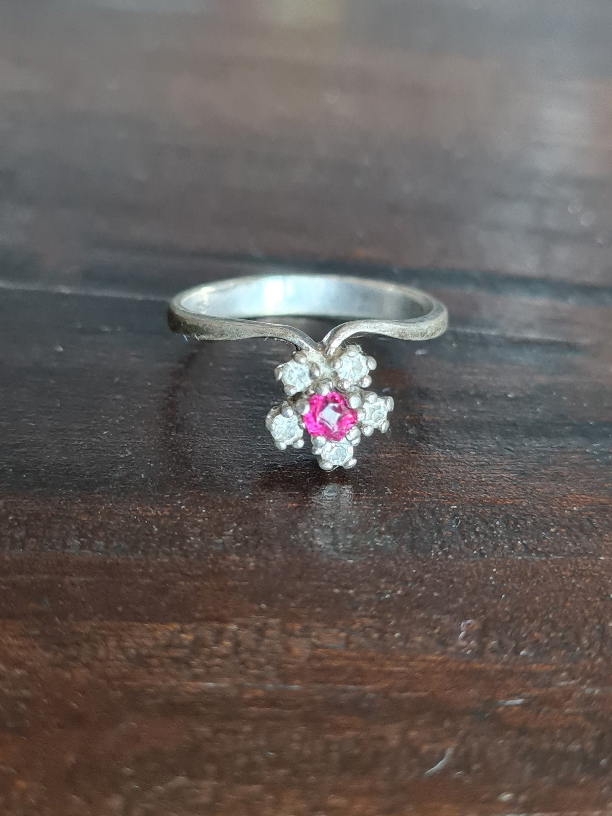 Prachtige Antieke Zilveren Ring (925) met Roze Steen Maat 17, Ophalen of Verzenden, Zilver, Ring