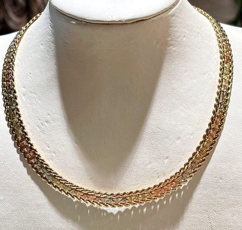 Prachtig Tricolor Gouden Collier 14 KRT // Lengte 42 cm, Ophalen of Verzenden, Zo goed als nieuw, Info@kleenedelmetalen.nl, Goud