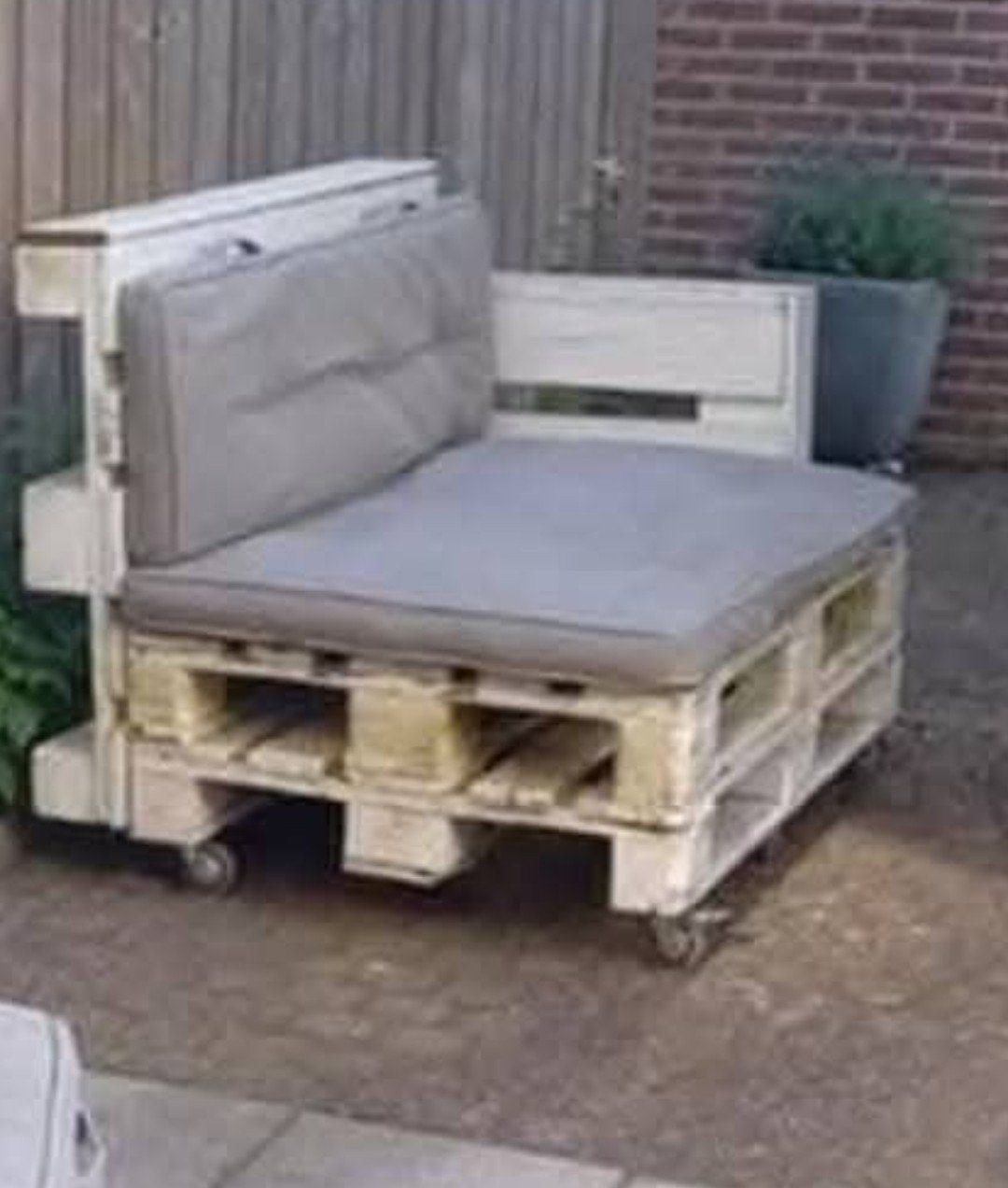loungeset pallets tuinbank 2 delig verrijdbaar incl kussens, Tuin en Terras, Ophalen, Gebruikt, Hout