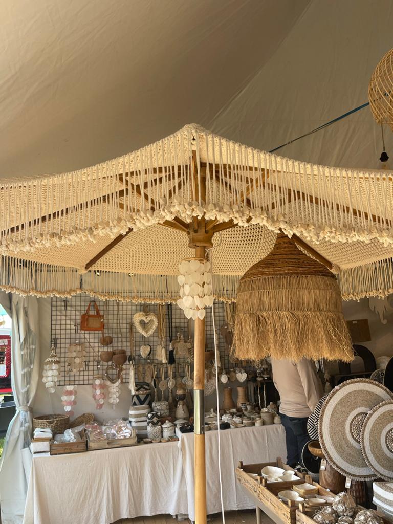Macramé  handgeknoopt Achthoekige Parasol 220x260 cm, Tuin en Terras, Parasols, Nieuw, Schoolstraat 2a sint annaland, 2 tot 3 meter