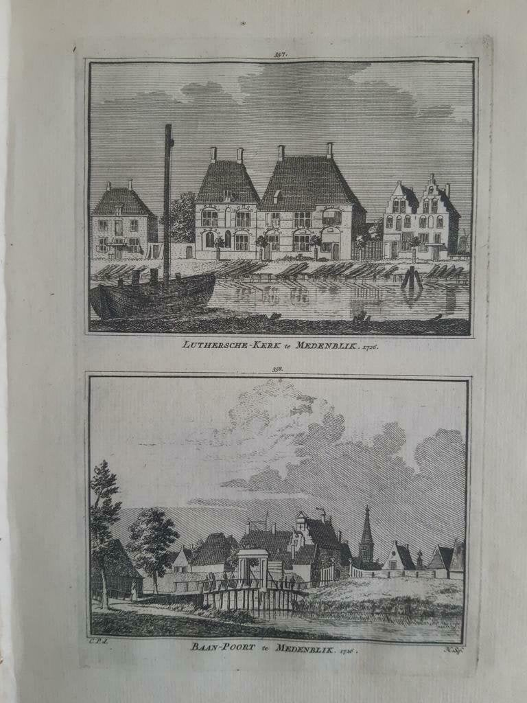 357-358*/ Luthersche kerk en Baanpoort te Medemblik gravure, Antiek en Kunst, Ophalen of Verzenden