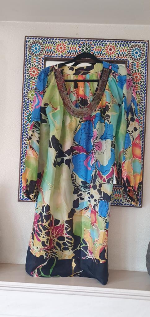 Color sprinkles 100% zijde tuniek maat M zgan, Ophalen of Verzenden, Zo goed als nieuw, Maat 38/40 (M), Boven de knie