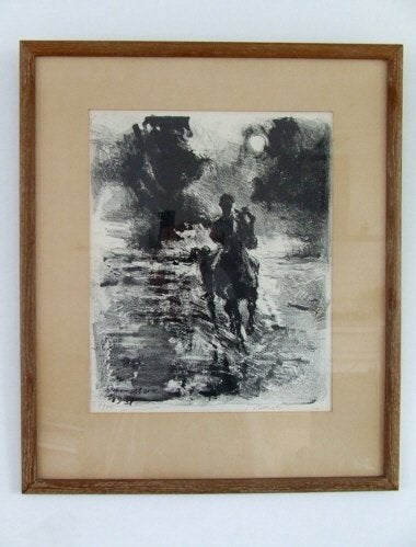 Jan Groenenstein Litho Paardrijden 1958 7/20 handgesigneerd., Antiek en Kunst, Kunst | Litho's en Zeefdrukken, Gelimiteerde oplage