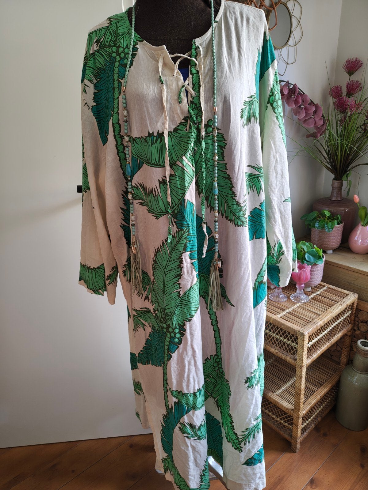 lange jurk xl xxl groen creme, Meerkleurig, Maat 46/48 (XL) of groter, Ophalen of Verzenden, Zo goed als nieuw