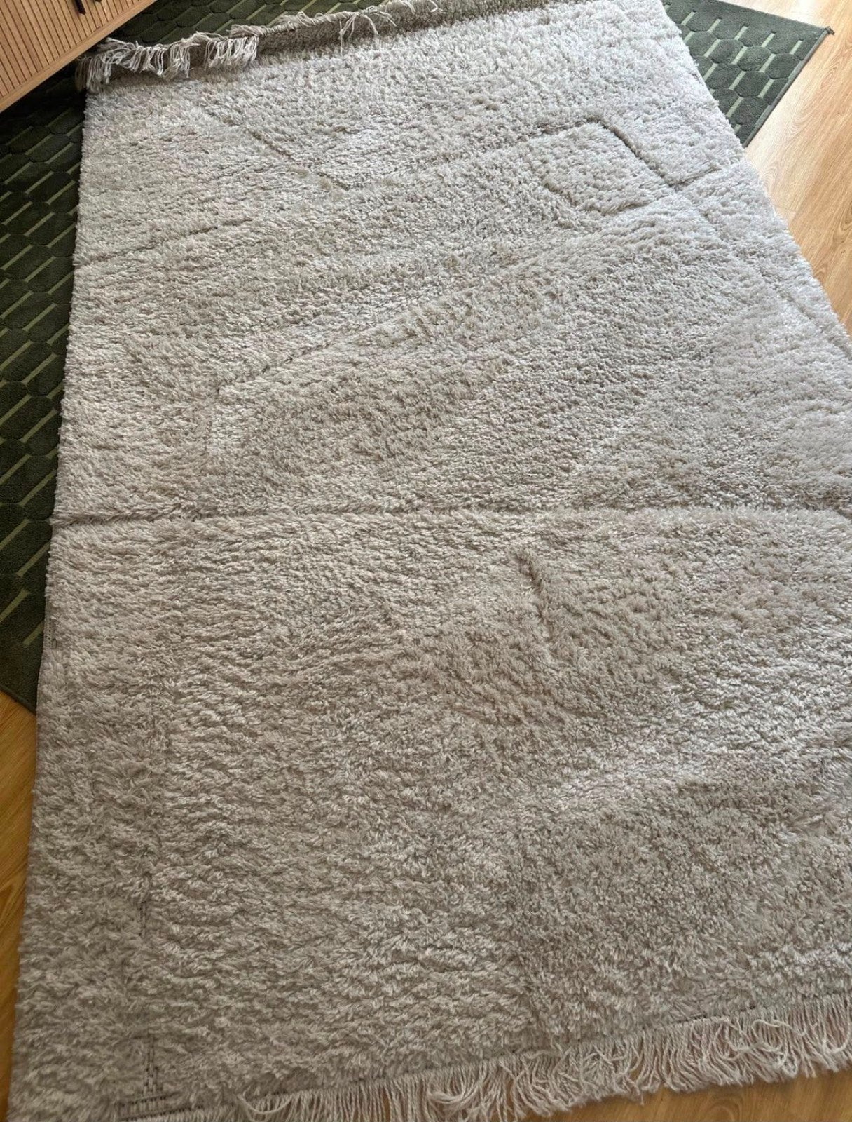 Beige vloerkleed met franjes 230 x 155 cm, Ophalen, Gebruikt, Beige, 150 tot 200 cm