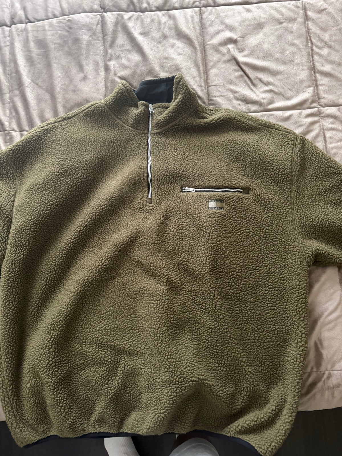 Tommy Jeans Sherpa Fleece Trui - Groen (XL), Verzenden, Gedragen, Maat 56/58 (XL), Groen