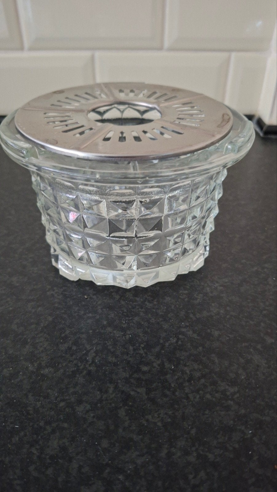 Retro glazen theelicht, Ophalen of Verzenden