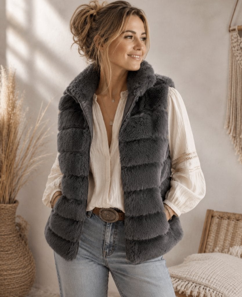 Fluffy Body warmer Antraciet grijs, Kleding | Dames, Ophalen of Verzenden, Nieuw, Maat 38/40 (M), Grijs