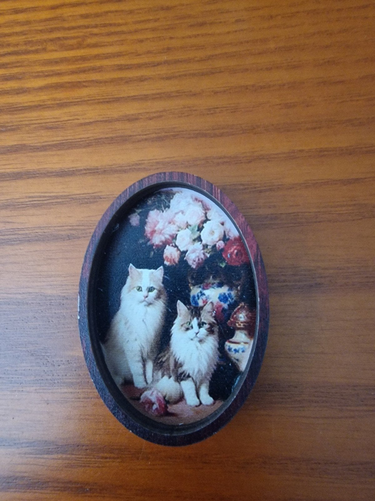 Miniatuur schilderij poppenhuis katten 5x3.5 cm, Ophalen of Verzenden, Gebruikt, Overige typen