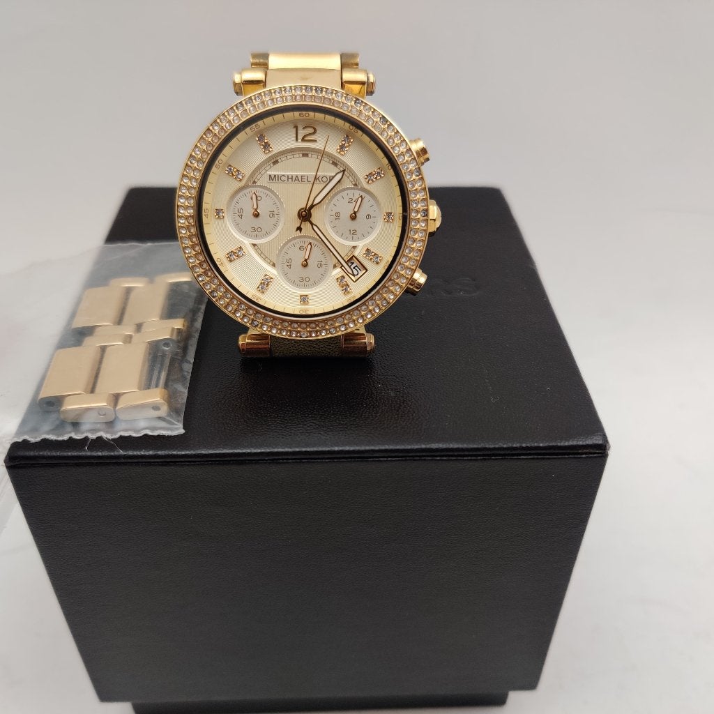 MICHAEL KORS MK5354Goudkleurig horloge extra schakel 89,99, M, Ophalen of Verzenden, Zo goed als nieuw, M