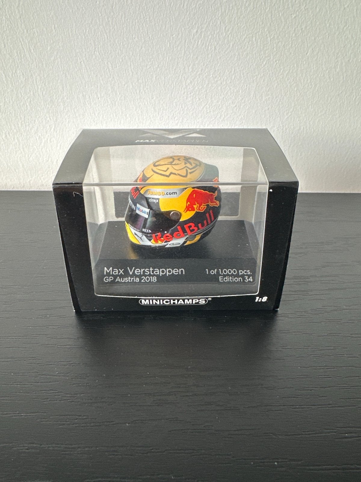 Max Verstappen Helm 1:8 GP Oostenrijk 2018 Minichamps, Overige merken, 1:50 of kleiner, Overige typen, Nieuw
