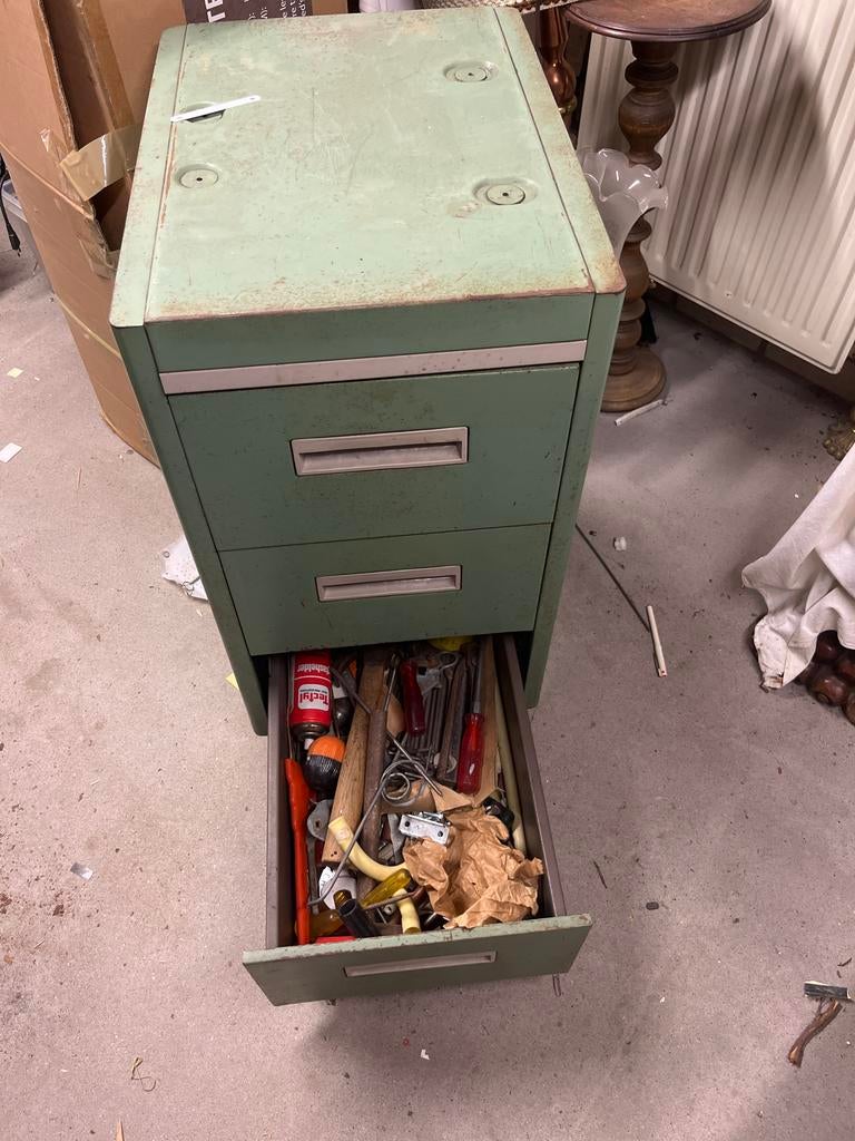 Vintage metalen archiefkast met 3 lades - Groen, Ophalen of Verzenden