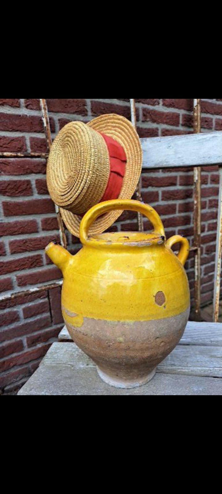 Franse kruik, Tuin en Terras, Bloempotten, Gebruikt, Rond, Ophalen of Verzenden, Minder dan 25 cm
