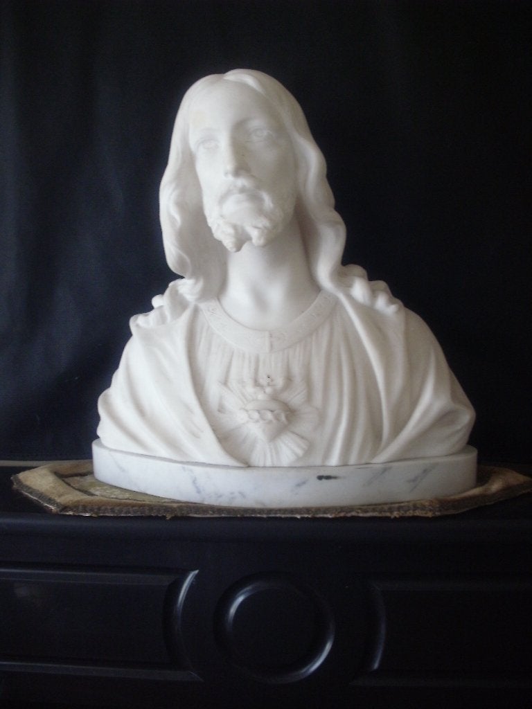 CHRISTUSBUSTE  IN  CARRARA  MARMER, Buste, Ophalen of Verzenden, Handgemaakt, 20 - 50 cm