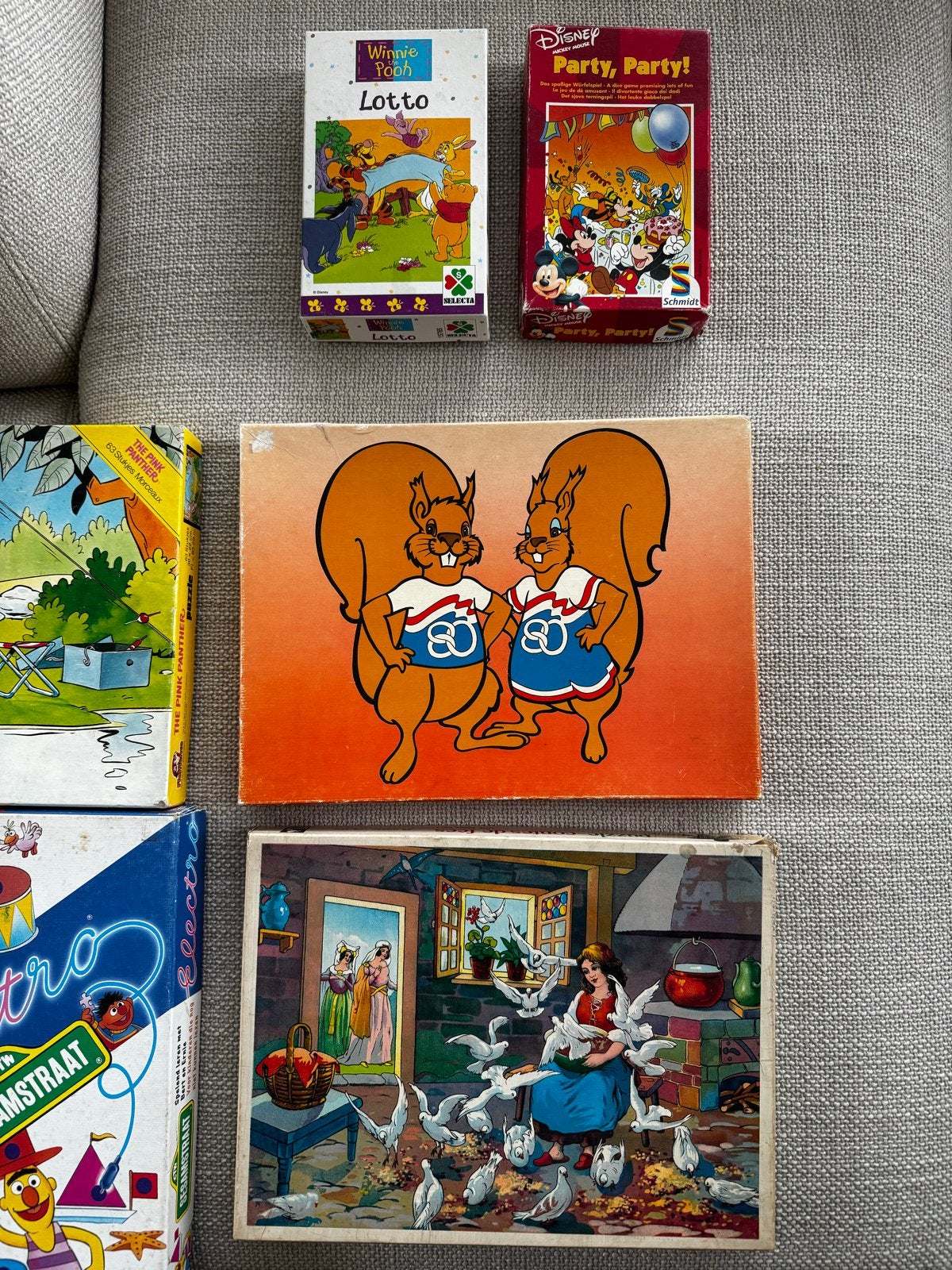 Vintage puzzels en kinder spellen: Pink Panther, Sesamstraat, Ophalen of Verzenden, Gebruikt, Legpuzzel