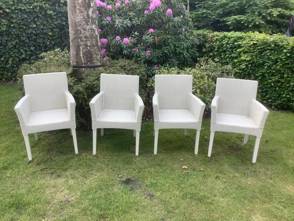 Lloyd Loom stoelen 4 stuks - Witte rieten armstoelen, Ophalen of Verzenden, Gebruikt