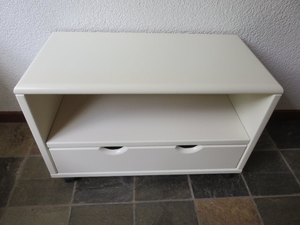 wit Verrijdbaar TV-meubel met uitschuifbare plank en lade, Huis en Inrichting, Ophalen, 50 tot 100 cm, Zo goed als nieuw, Effen