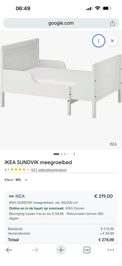 Ikea Sundvik meegroeibed (1,30/1,65/2,00), Kinderen en Baby's, Ophalen, 85 tot 100 cm, Zo goed als nieuw, Matras