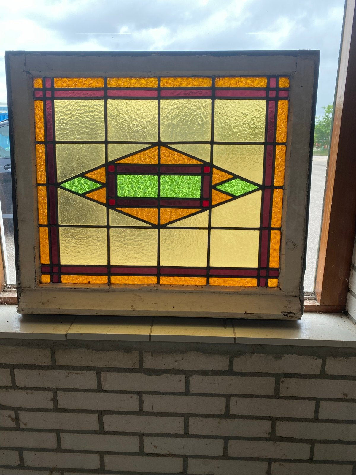 Set van 4 glas in lood ramen met bijpassend motief, Doe-het-zelf en Verbouw, Glas en Ramen, Ophalen, Gevelraam of Ruit, Gebruikt