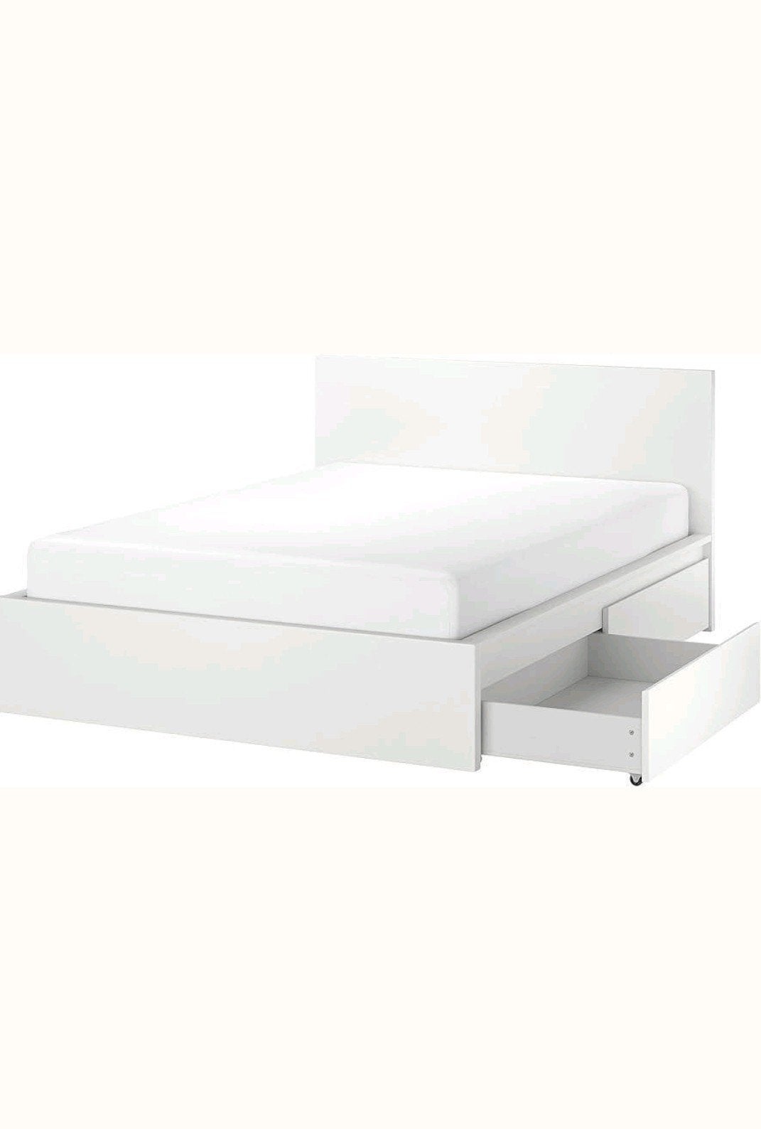 MALM bedframe + 4 lades 140200 + nachtkastje, Ophalen, Wit, Tweepersoons, 140 cm
