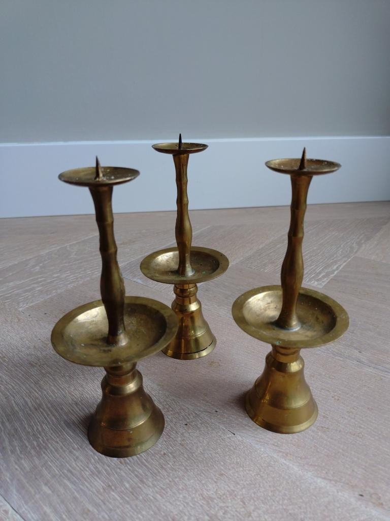 3 Messing Koperen Chinese rokkandelaars kandelaars, Ophalen of Verzenden, Koper of Brons