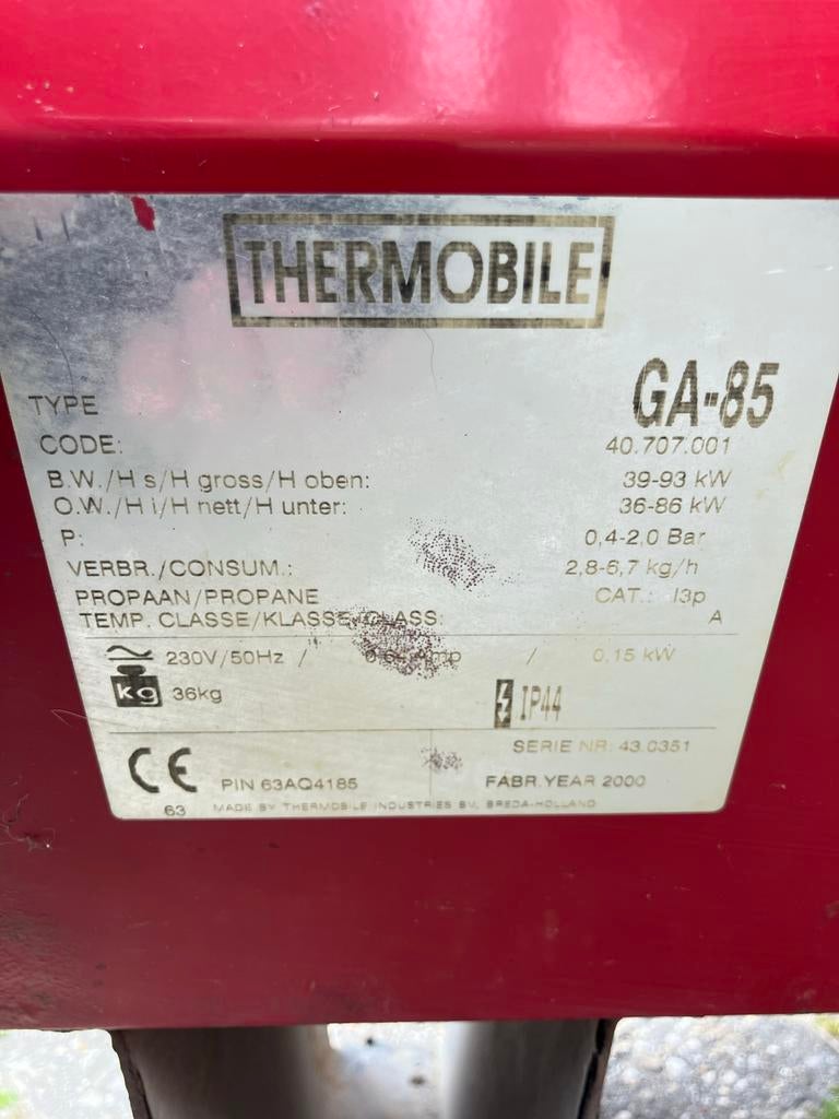 3x Thermobile GA85 heteluchtkanon propaan gaskachel, Doe-het-zelf en Verbouw, Ophalen, Gebruikt, Kachel, 60 tot 150 cm