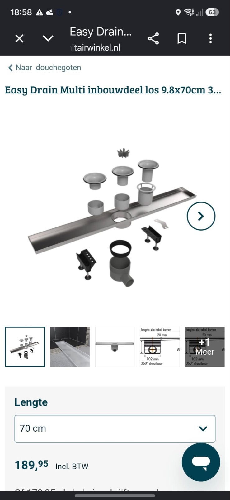 Nieuwe Easy Drain Multi douchegoot 70cm met rooster, Ophalen of Verzenden, Nieuw, Met douche